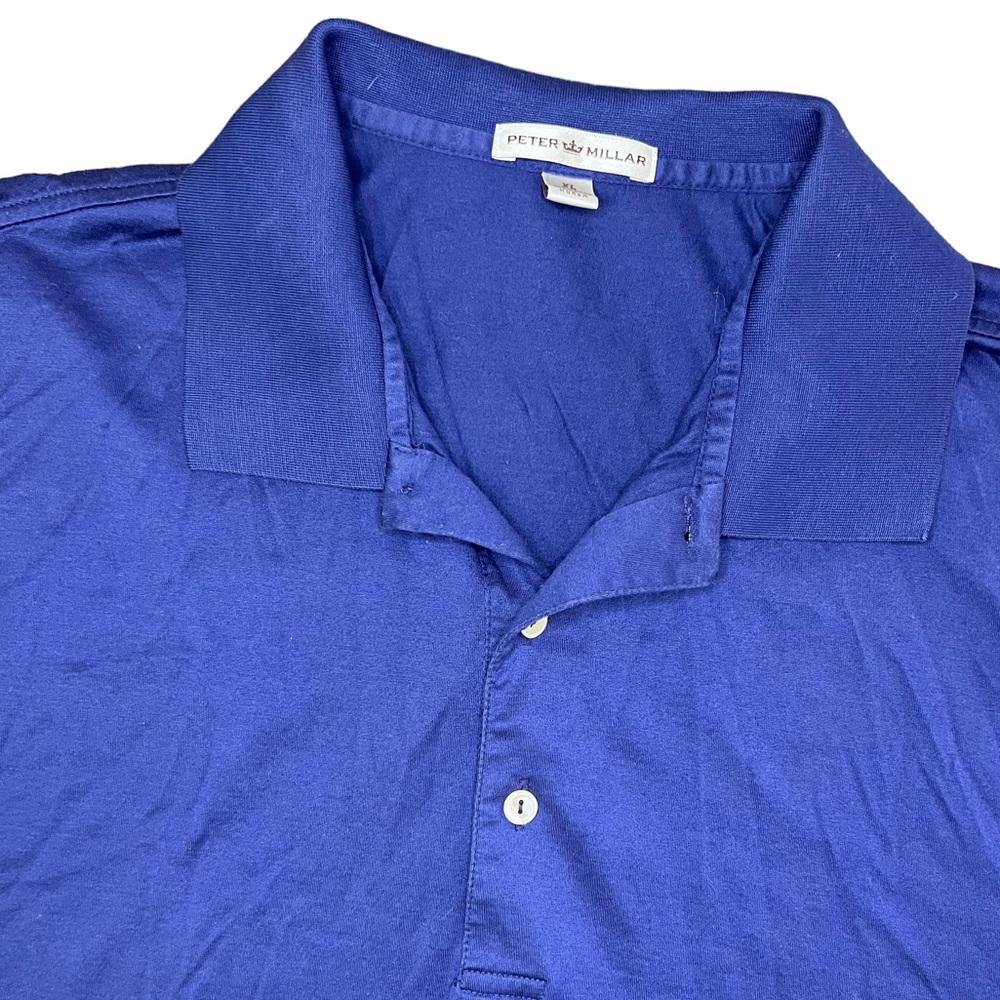 Peter Millar Men's XL Blue Solid 100% Cotton Short Sleeve Golf Polo Shirt